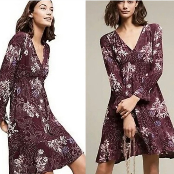Anthropologie Dresses & Skirts - Anthropologie Maeve Monaco tiered wine floral print dress size XS